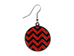 Chevron Black & Red Round Dangle Earrings