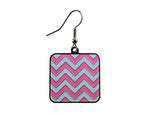 Chevron Pink & White Square Dangle Earrings