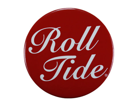 Alabama "Roll Tide" Script on a Crimson Button